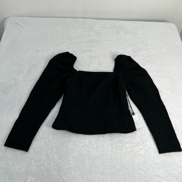 ASTR The Label Remi Puff Sleeve Black Floral Jacquard Sparkle Top Size M NWT - Picture 13 of 14